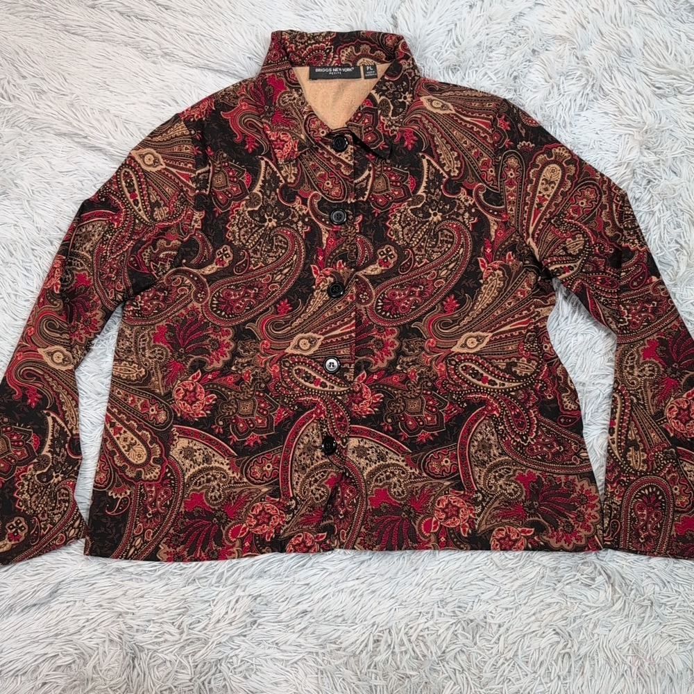 Vintage Briggs New York Jacket Womens L Petite Multicolor Paisley Button Up